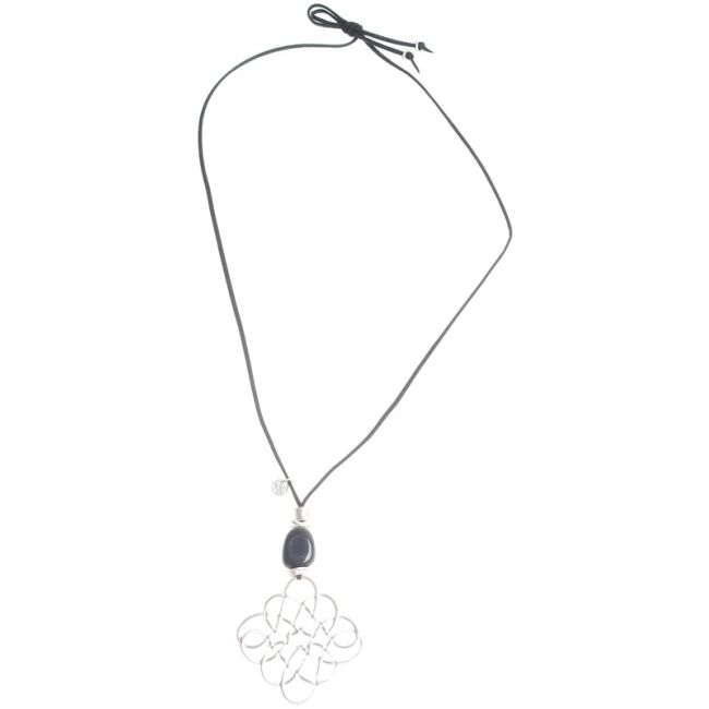 COLLAR LARGO COLGANTE PIEDRA METAL CALADO