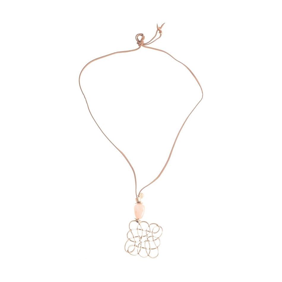 LONG NECKLACE STONE PENDANT METAL OPENWORK