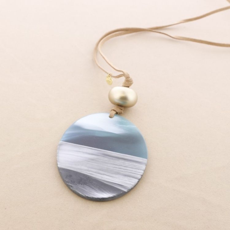 SUEDE LONG NECKLACE WITH RESIN PENDANT
