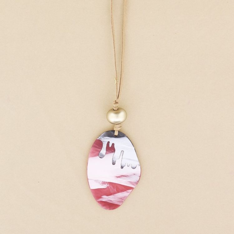 SUEDE LONG NECKLACE WITH RESIN PENDANT