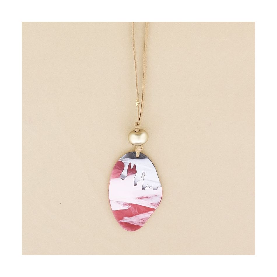SUEDE LONG NECKLACE WITH RESIN PENDANT