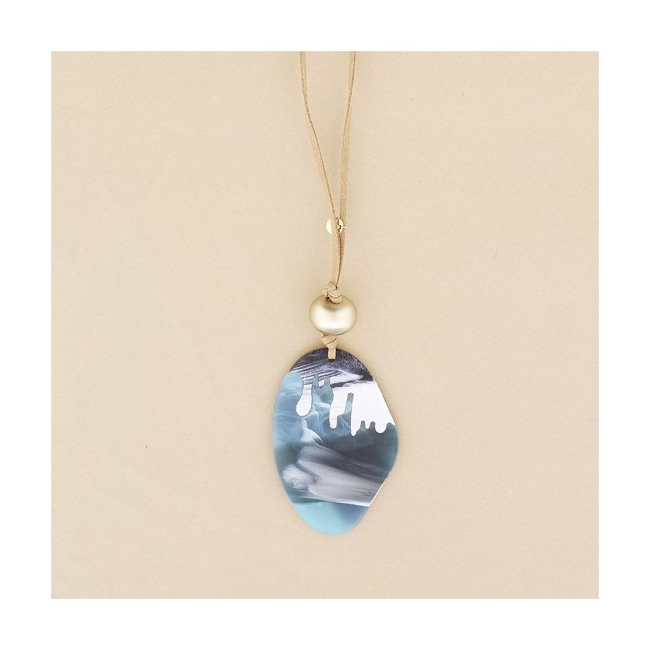 SUEDE LONG NECKLACE WITH RESIN PENDANT