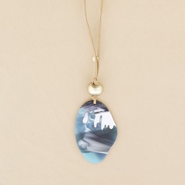 SUEDE LONG NECKLACE WITH RESIN PENDANT