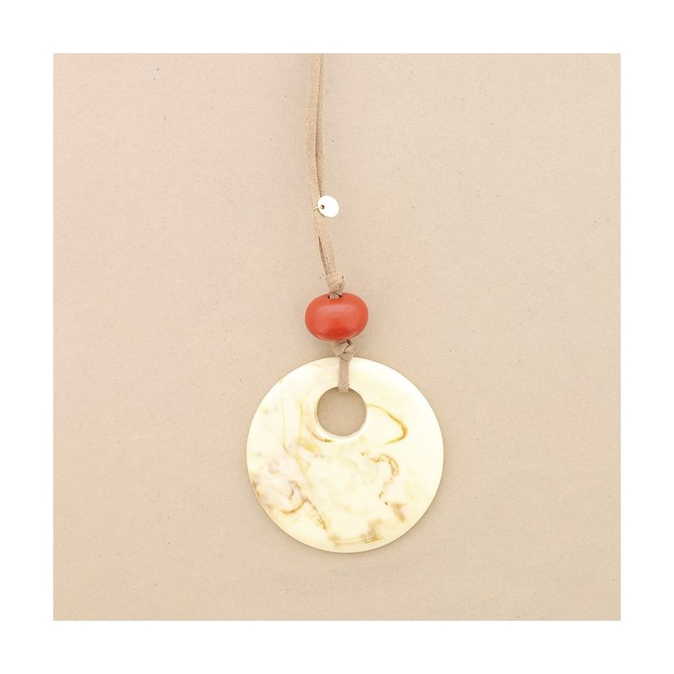 SUEDE LONG NECKLACE WITH RESIN PENDANT