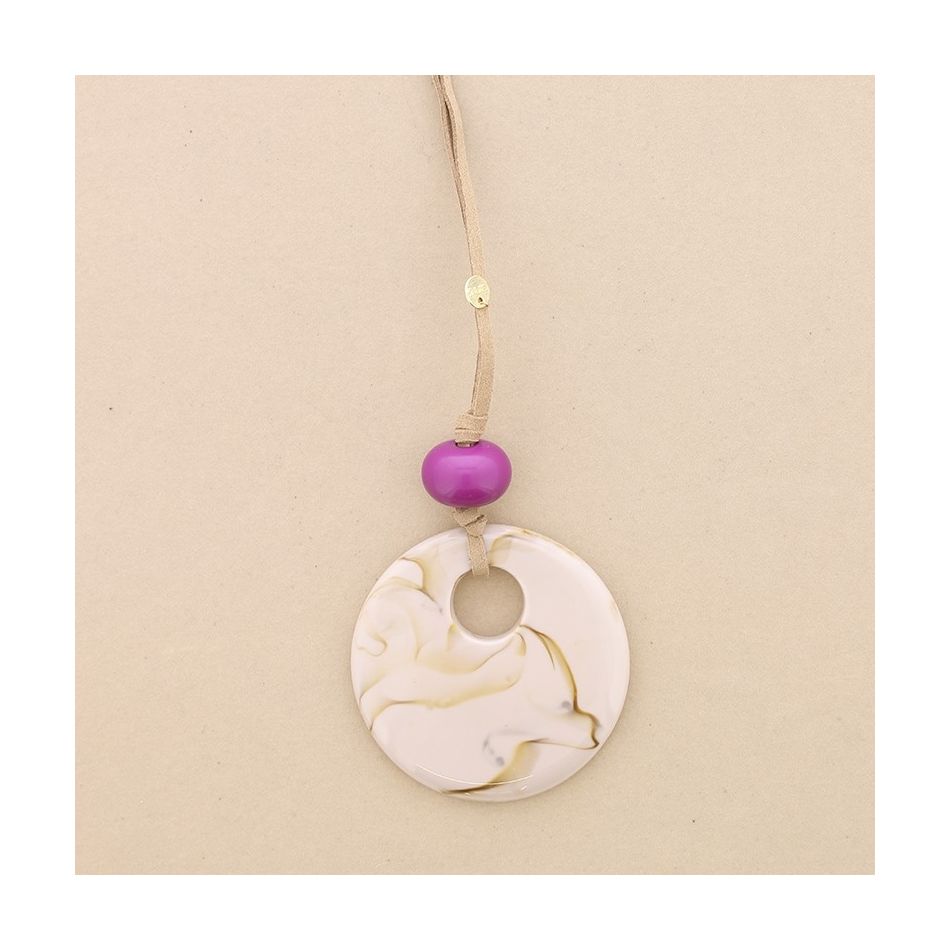 SUEDE LONG NECKLACE WITH RESIN PENDANT