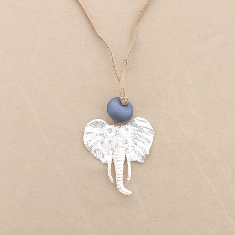LONG SUEDE NECKLACE METAL ELEPHANT PENDANT