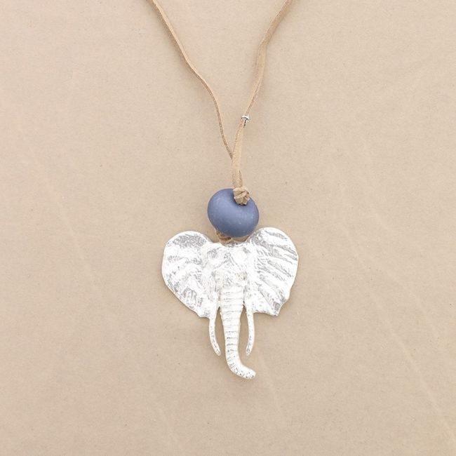 LONG SUEDE NECKLACE METAL ELEPHANT PENDANT