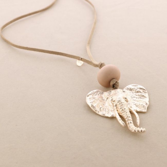 LONG SUEDE NECKLACE METAL ELEPHANT PENDANT