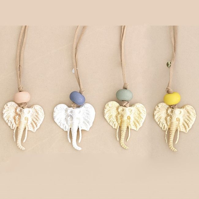 LONG SUEDE NECKLACE METAL ELEPHANT PENDANT