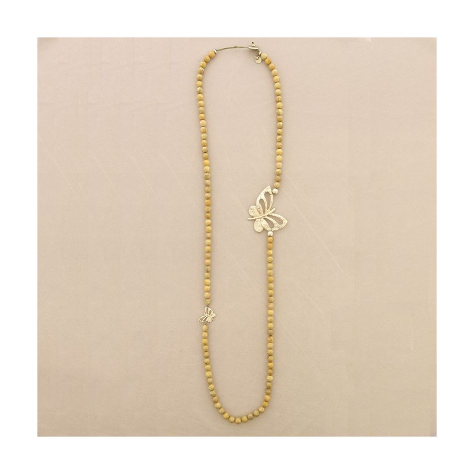 METAL BUTTERFLY RESIN BEADS LONG NECKLACE