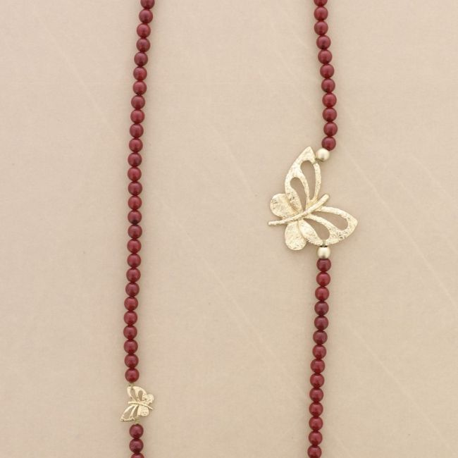 METAL BUTTERFLY RESIN BEADS LONG NECKLACE