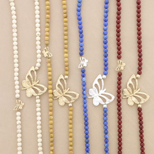 METAL BUTTERFLY RESIN BEADS LONG NECKLACE