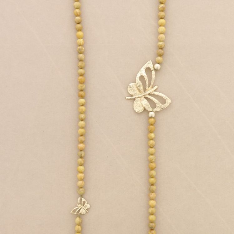 METAL BUTTERFLY RESIN BEADS LONG NECKLACE
