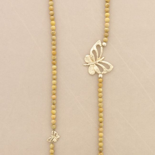 METAL BUTTERFLY RESIN BEADS LONG NECKLACE