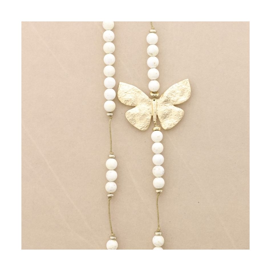 METAL BUTTERFLY RESIN BEADS LONG NECKLACE