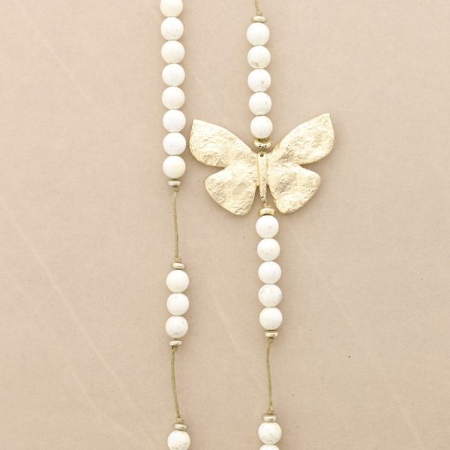 METAL BUTTERFLY RESIN BEADS LONG NECKLACE
