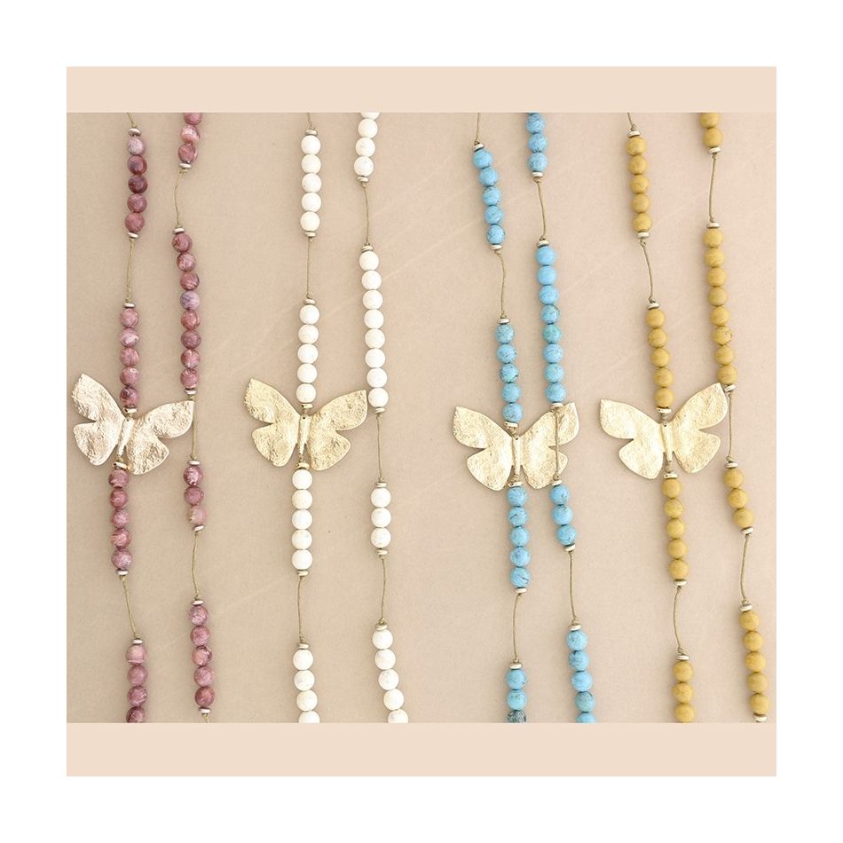 METAL BUTTERFLY RESIN BEADS LONG NECKLACE