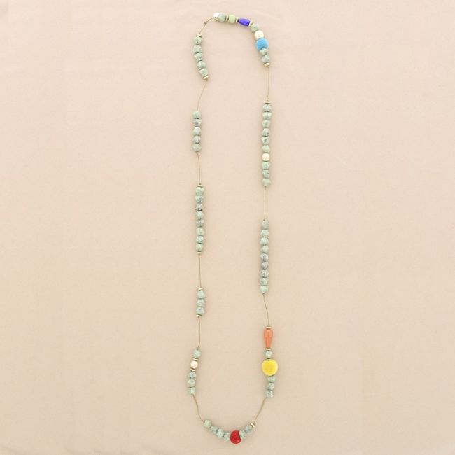 COLLAR LARGO CUENTAS RESINA POMPONES