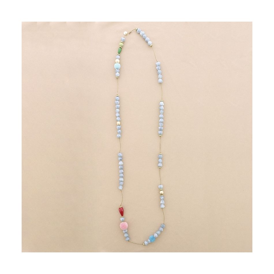 COLLAR LARGO CUENTAS RESINA POMPONES
