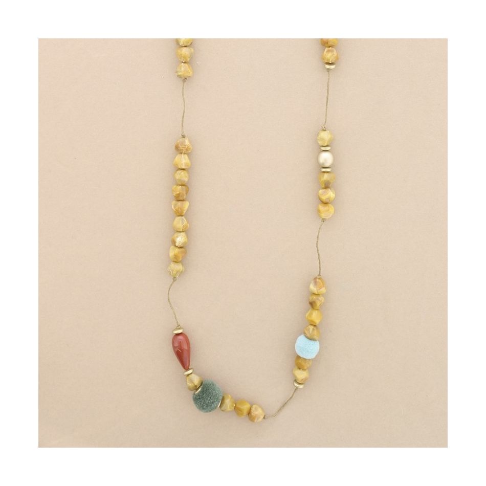 COLLAR LARGO CUENTAS RESINA POMPONES