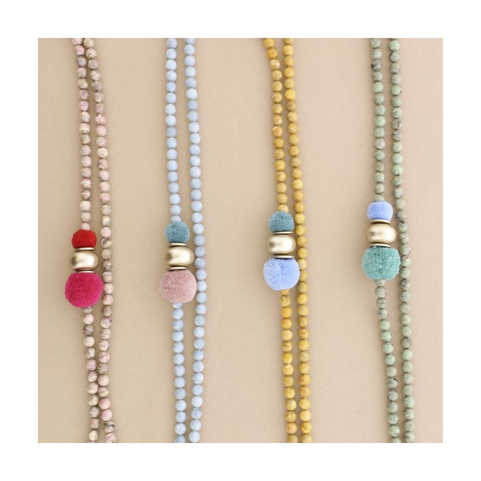 COLLAR LARGO CUENTAS RESINA POMPONES