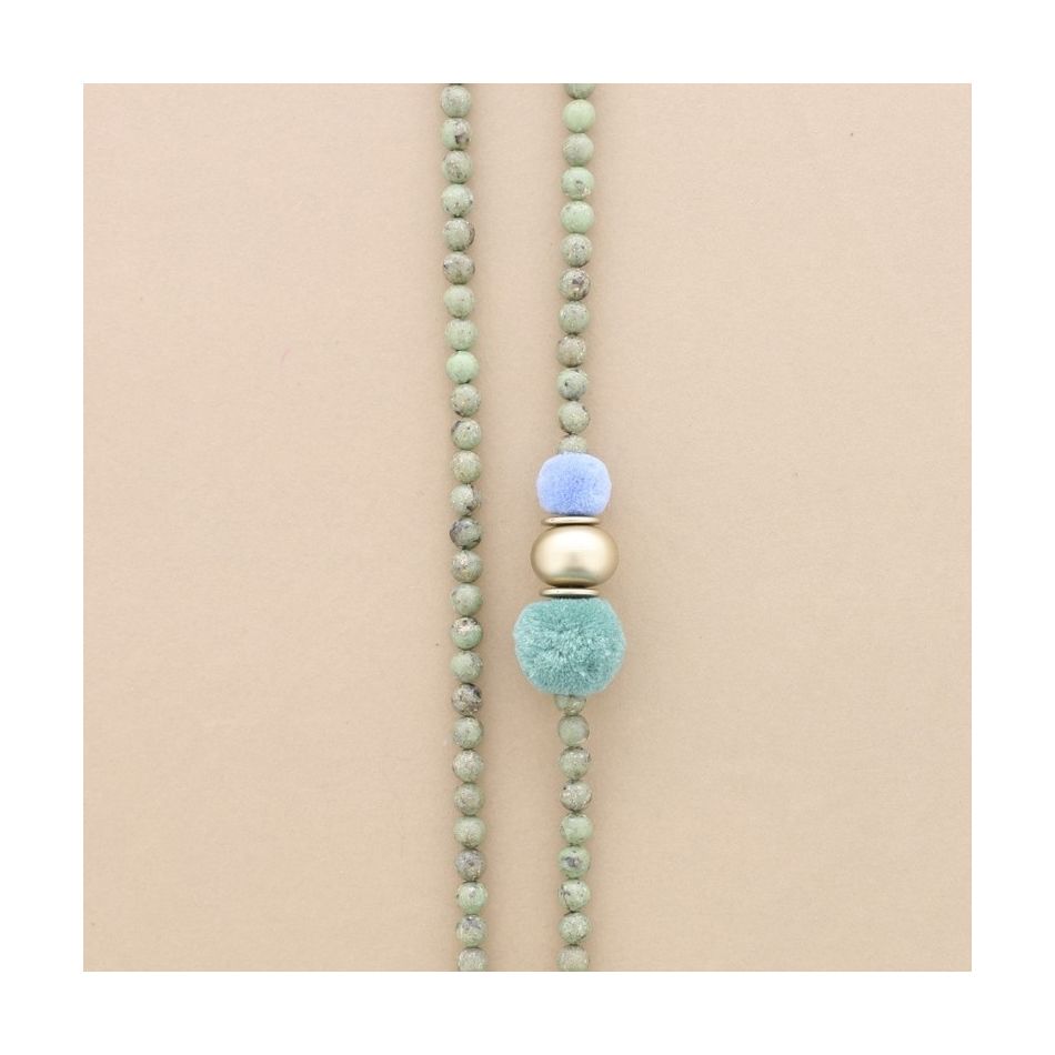 COLLAR LARGO CUENTAS RESINA POMPONES