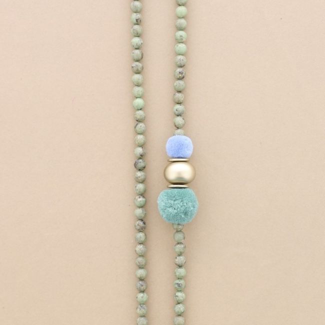COLLAR LARGO CUENTAS RESINA POMPONES