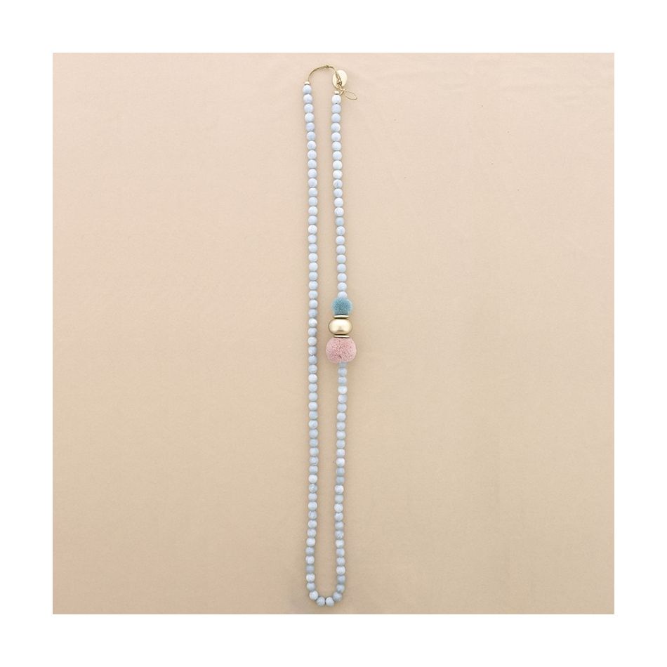 COLLAR LARGO CUENTAS RESINA POMPONES