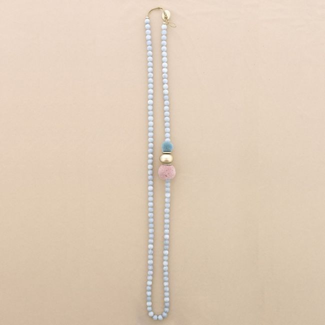 COLLAR LARGO CUENTAS RESINA POMPONES