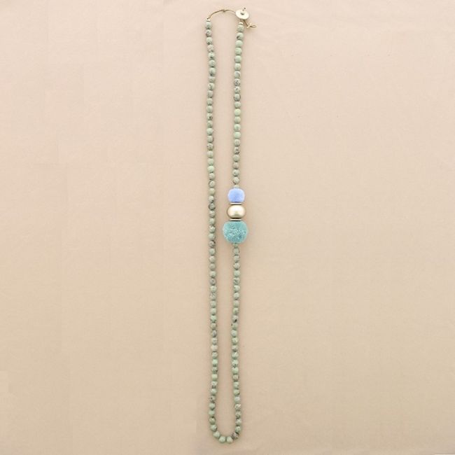 COLLAR LARGO CUENTAS RESINA POMPONES
