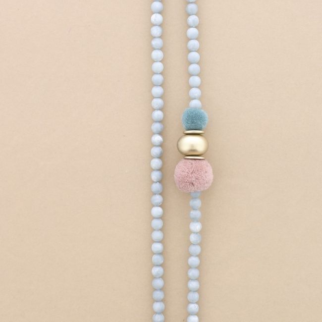COLLAR LARGO CUENTAS RESINA POMPONES