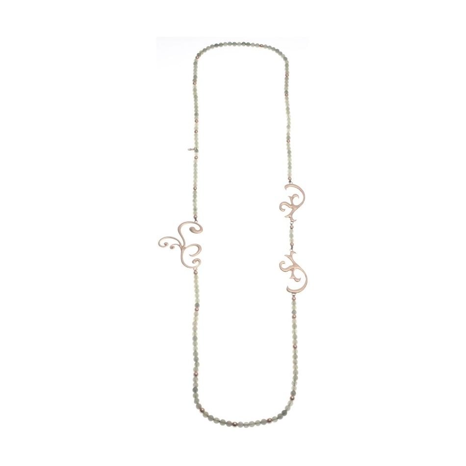 COLLAR LARGO PIEDRAS CUENTAS METAL