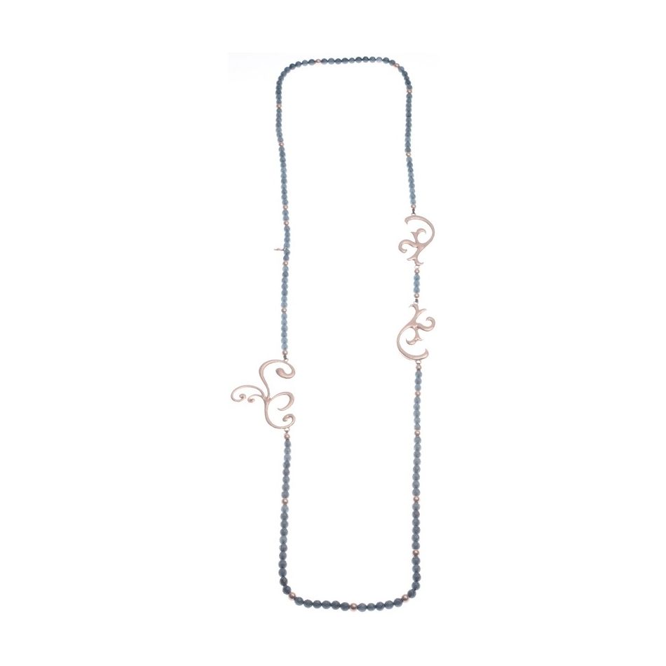 COLLAR LARGO PIEDRAS CUENTAS METAL