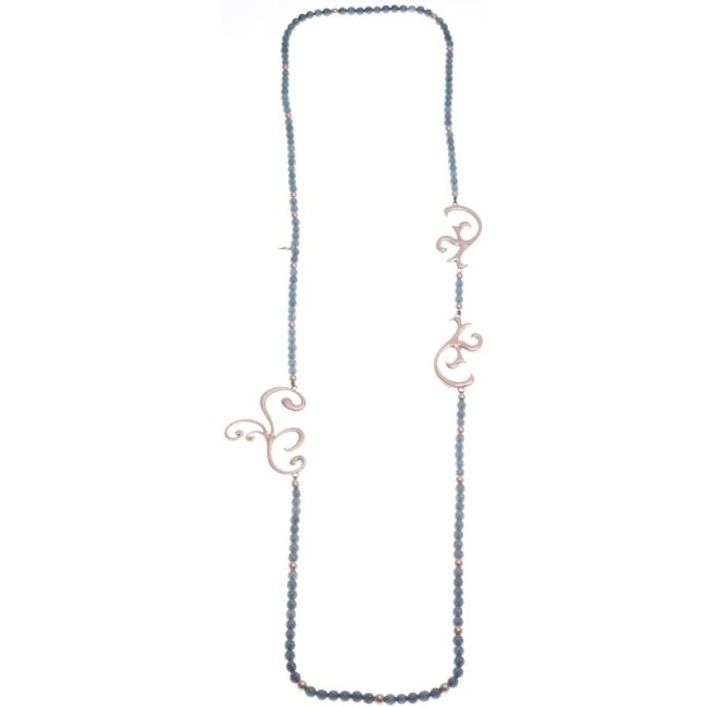 COLLAR LARGO PIEDRAS CUENTAS METAL