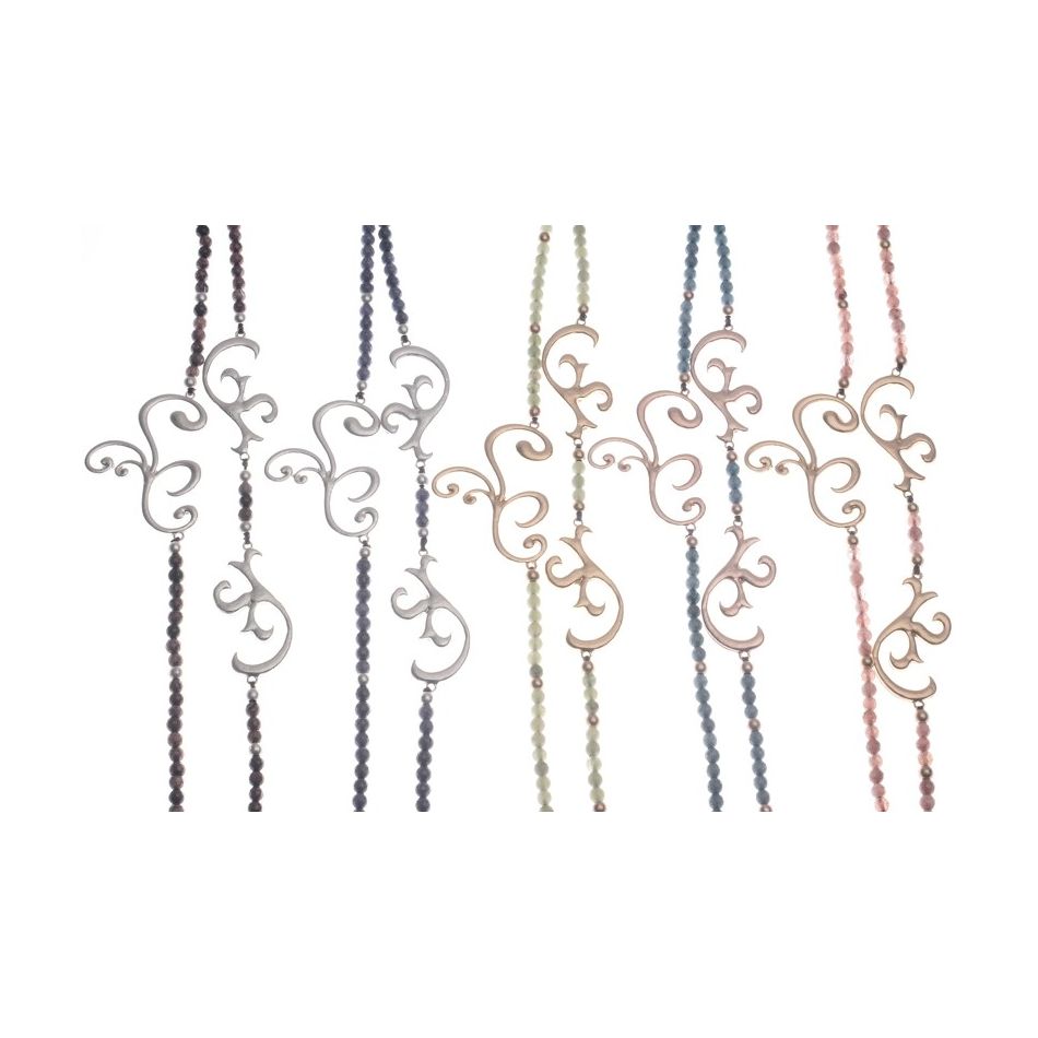 COLLAR LARGO PIEDRAS CUENTAS METAL