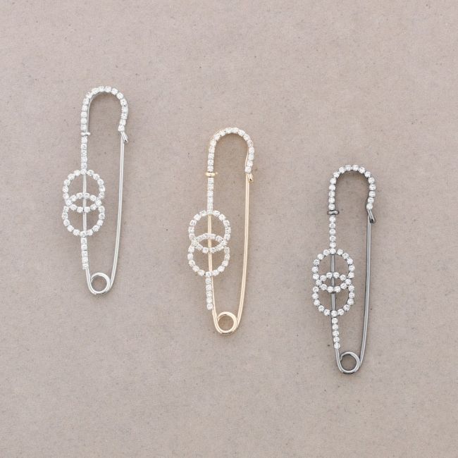 BROCHE ALFILER DOBLE ANILLA CRISTALES