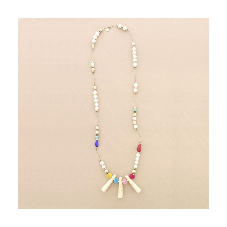 COLLAR LARGO CUENTAS RESINA POMPONES