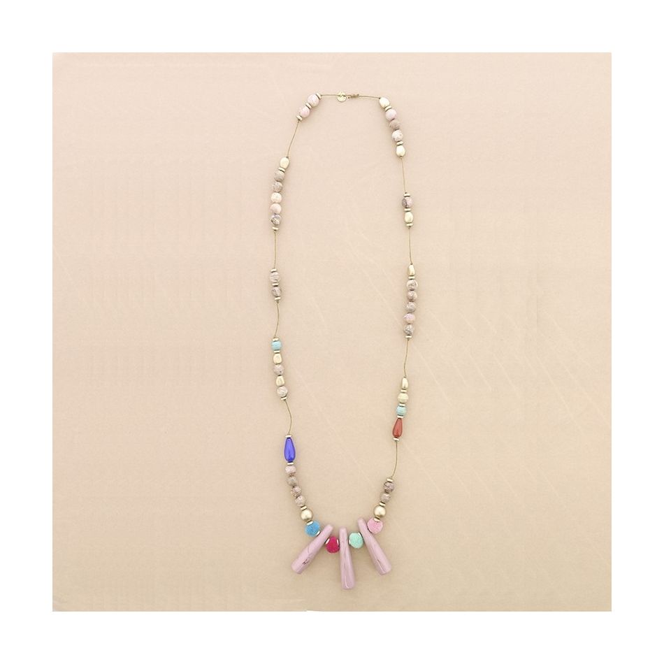 COLLAR LARGO CUENTAS RESINA POMPONES