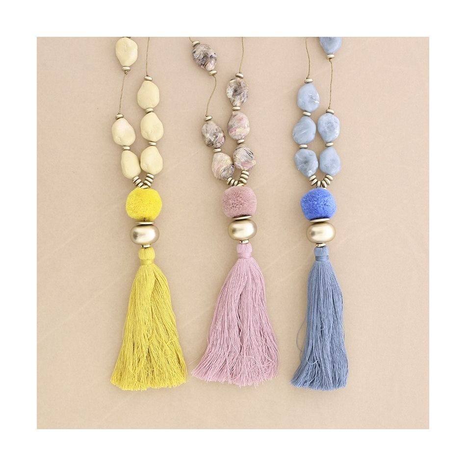 COLLAR LARGO CUENTAS RESINA COLGANTE FLECO