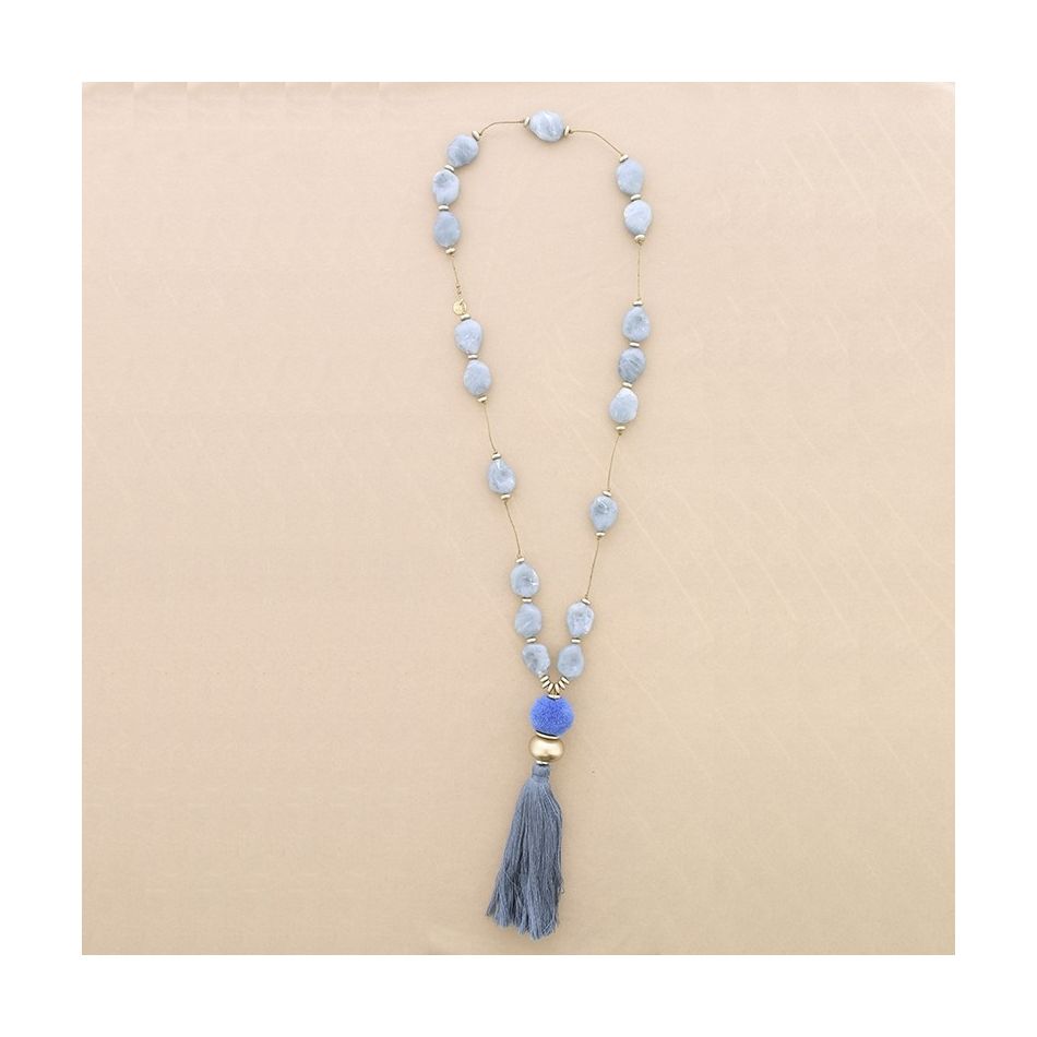 LONG NECKLACE WITH RESIN BEADS PENDANT FRINGE