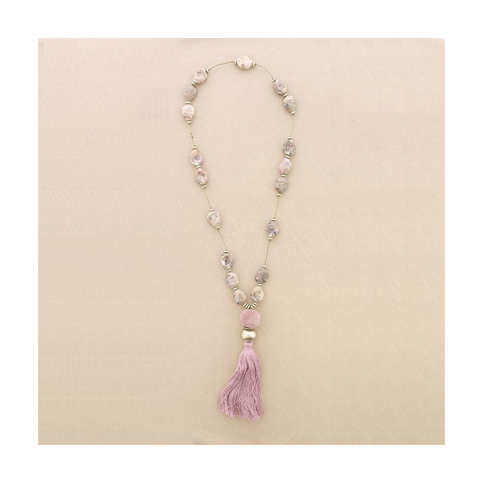 COLLAR LARGO CUENTAS RESINA COLGANTE FLECO