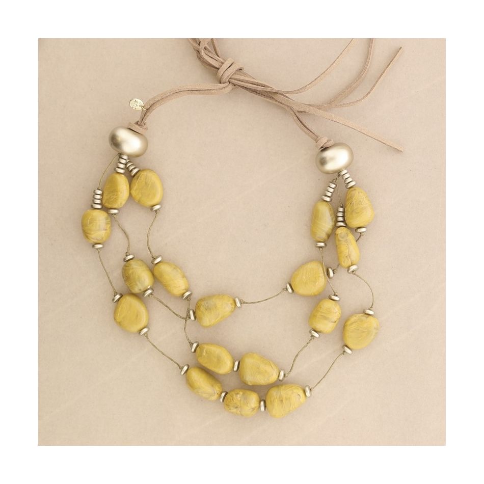 3 ROWS RESIN BEADS SHORT NECKLACE