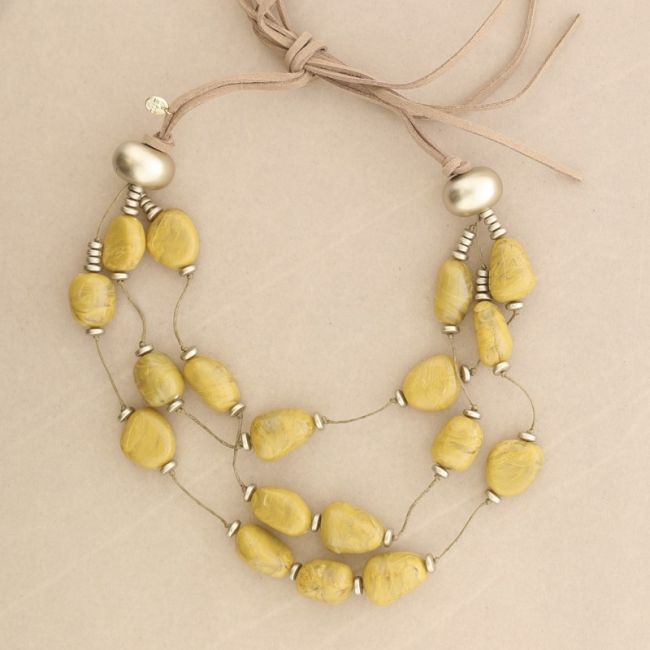 3 ROWS RESIN BEADS SHORT NECKLACE