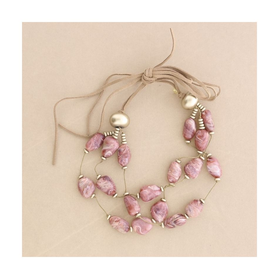 3 ROWS RESIN BEADS SHORT NECKLACE