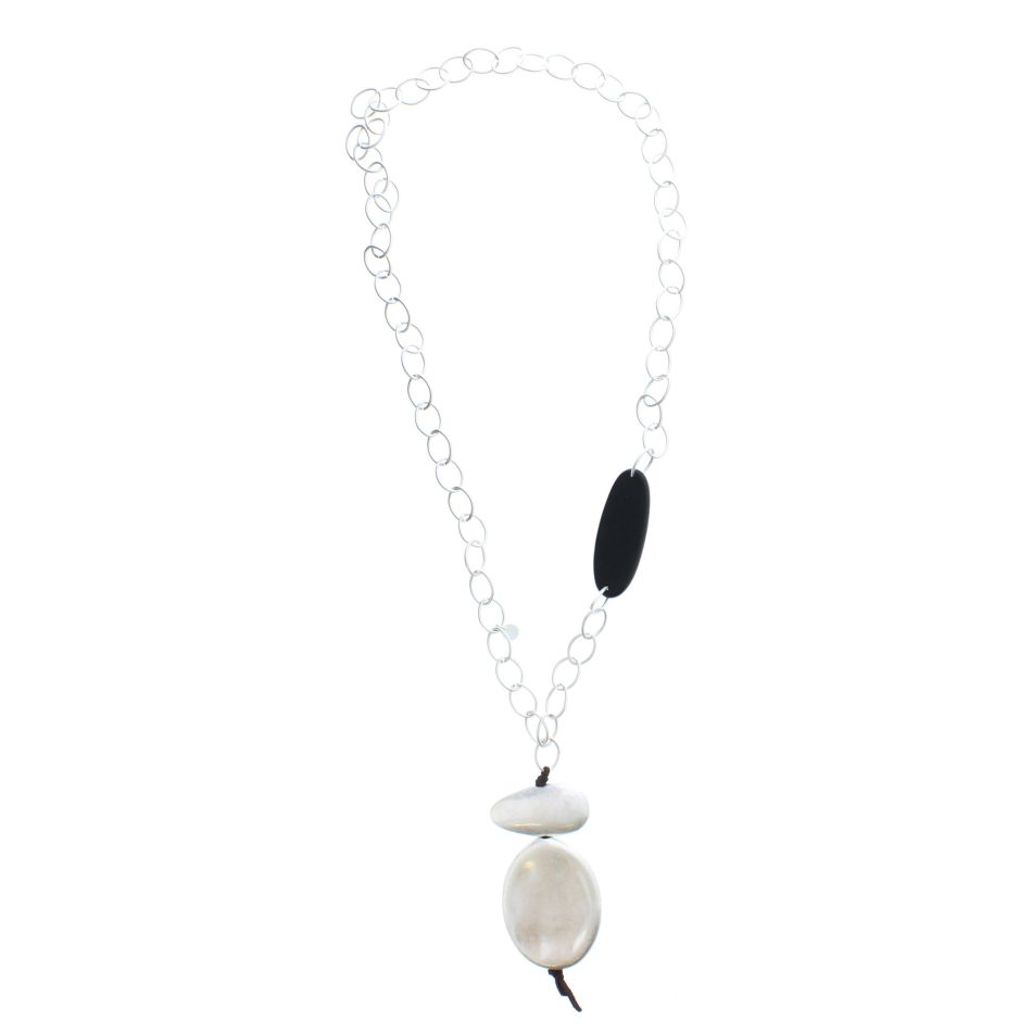 LONG WOOD IMITATION METAL PENDANT NECKLACE