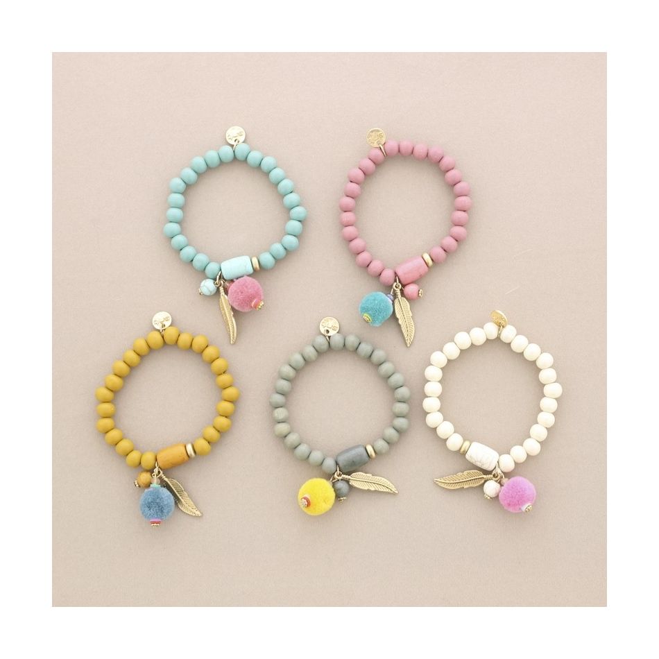 ELASTIC BRACELET WITH POMPOM BEADS