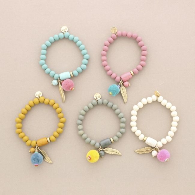 PULSERA ELÁSTICA CUENTAS POMPÓN