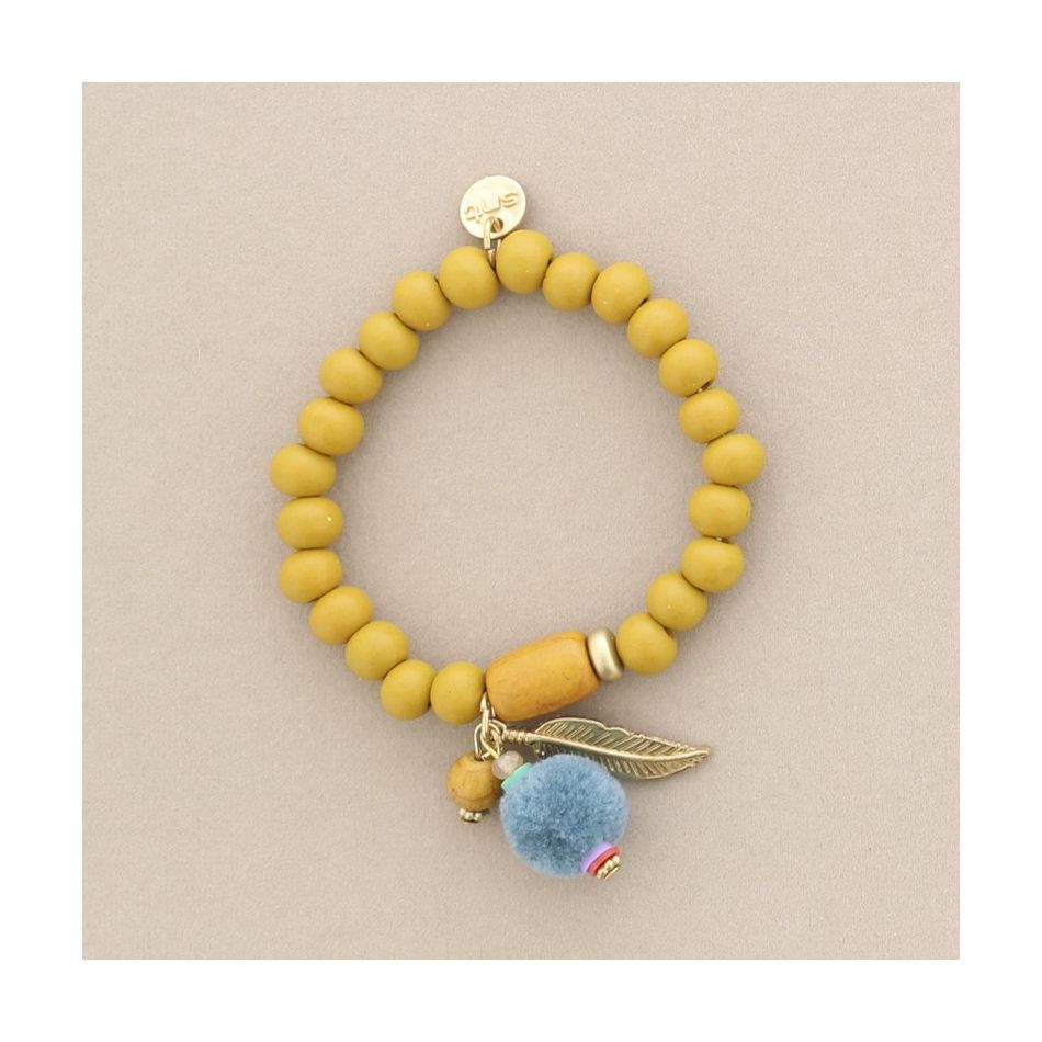 PULSERA ELÁSTICA CUENTAS POMPÓN