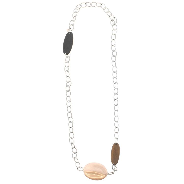 METAL IMITATION WOOD BEADS CHAIN LONG NECKLACE