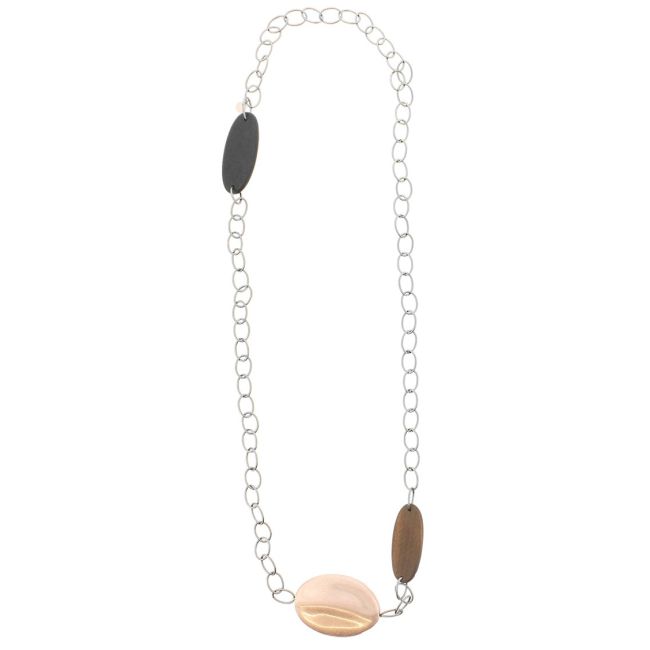 METAL IMITATION WOOD BEADS CHAIN LONG NECKLACE